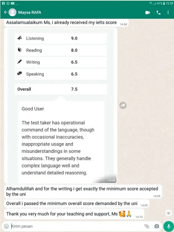 Testimoni alumni dengan skor TOEFL 600