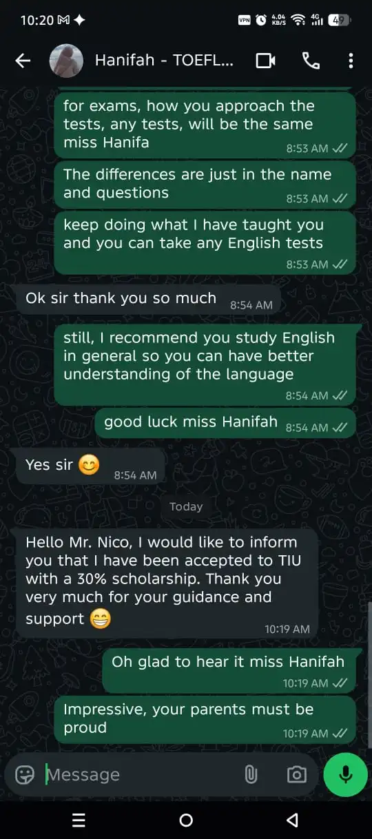 Testimoni alumni TOEFL ITP Golden English